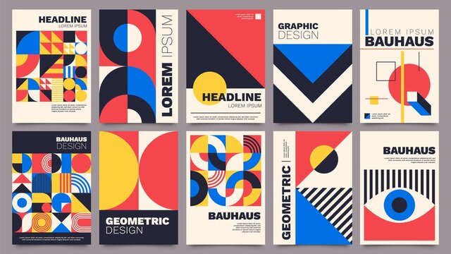 geometric posters. bauhaus cover templates with abstract geometry. retro architecture minimal shapes