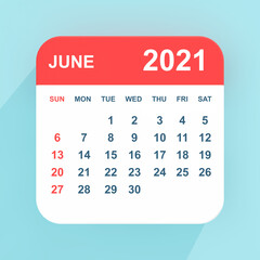 Poster - Flat Icon Calendar June 2021. 3d Rendering