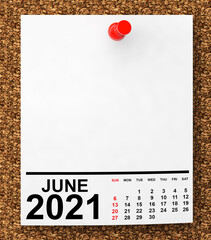 Aufkleber - Calendar June 2021 on Blank Note Paper. 3d Rendering