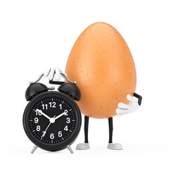Leinwandbilder - Brown Chicken Egg Person Character Mascot with Alarm Clock. 3d Rendering