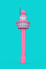 Poster - Pink Airport Air Traffic Control Tower Building in Duotone Style. 3d Rendering