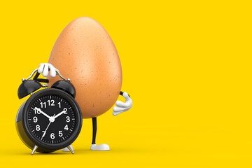 Leinwandbilder - Brown Chicken Egg Person Character Mascot with Alarm Clock. 3d Rendering
