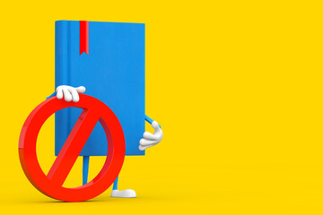 Aufkleber - Blue Book Person Character Mascot with Red Prohibition or Forbidden Sign. 3d Rendering