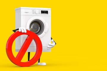 Aufkleber - Modern White Washing Machine Person Character Mascot with Red Prohibition or Forbidden Sign. 3d Rendering