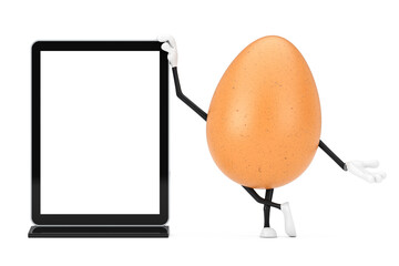 Leinwandbilder -  Brown Chicken Egg Person Character Mascot with Blank Trade Show LCD Screen Stand as Template for Your Design. 3d Rendering