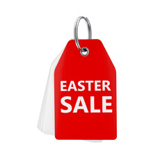 Poster - Stack of White Blank Tags with One Red and Easter Sale Sign on a Key Ring. 3d Rendering