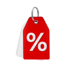 Poster - Stack of White Blank Tags with One Red and Percent Sign on a Key Ring. 3d Rendering