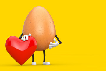Aufkleber -  Brown Chicken Egg Person Character Mascot with Red Heart. 3d Rendering