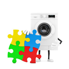 Aufkleber - Modern White Washing Machine with Four Pieces of Colorful Jigsaw Puzzle. 3d Rendering