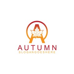 Wall Mural - Letter A with Autumn Maple leaves Logo Vector Template Creative Design