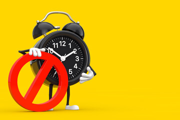 Aufkleber - Alarm Clock Person Character Mascot with Red Prohibition or Forbidden Sign. 3d Rendering