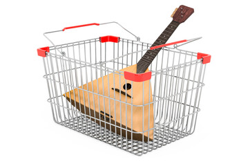 Shopping basket with balalaika, 3D rendering