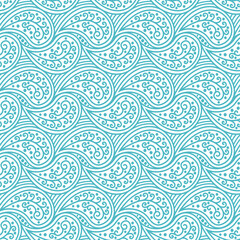 Wall Mural - Paisley blue seamless pattern. Floral repeating background. Damask wallpaper. Decorative ornament for fabric, textile, wrapping paper. Indian traditional paisley pattern