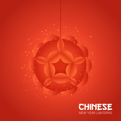 Wall Mural - Chinese year red lamp star in red background celebration new year icon- Vector