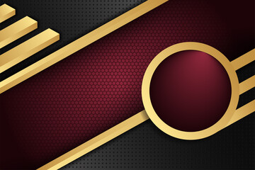 Poster - Abstract diagonal stripes gold element background. red and black gradient colors wallpaper with hexagon and dot hole patterns. 