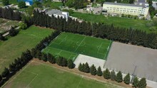 Players During Football Game At An Outdoor Sports Field In Tbilisi, Georgia. - Aerial Orbit