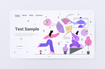 Poster - businesspeople analyzing diagram financial data analysis digital marketing planning company strategy concept
