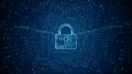 Poster - Padlock of Cyber Security Digital Data, Digital Data Network Protection, Global Network Connection, Big Data Analysis Future Background Concept. 3d rendering