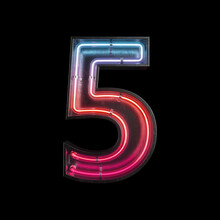 Number 5, Alphabet Made From Neon Light With Clipping Path