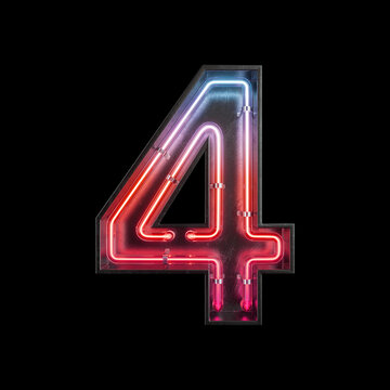 Number 4, Alphabet made from Neon Light with clipping path