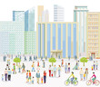 Großstadt mit Menschen auf dem Bürgersteig Illustration	