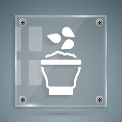 White Seeds in bowl icon isolated on grey background. Square glass panels. Vector