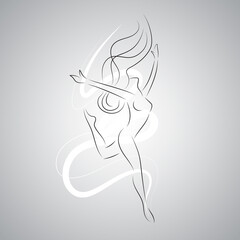 Creative silhouette of gymnastic girl. Art gymnastics dancing woman, line vector logo.