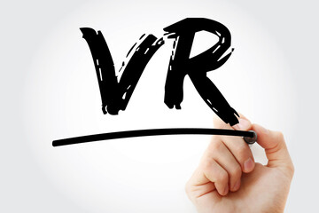 Poster - VR - Virtual Reality acronym with marker, technology concept background