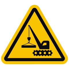 Wall Mural - crane, handling of loads,  black vector icon, yellow label