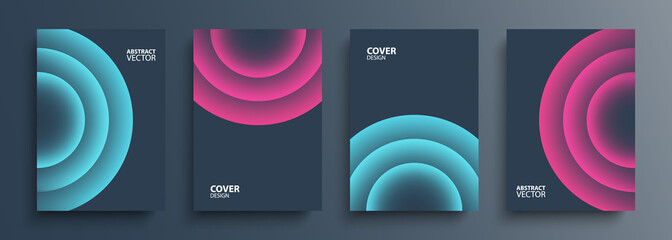 Poster - Cover templates set with vibrant gradient round shapes. Futuristic abstract backgrounds with glossy sphere for your graphic design. Vector illustration.