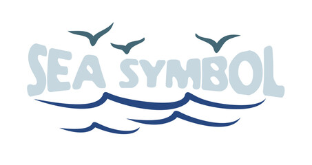  The Blue sea symbol with flying seagull.
