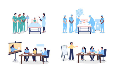 Poster - professional men and women at training flat color vector faceless character set. workshops and semin