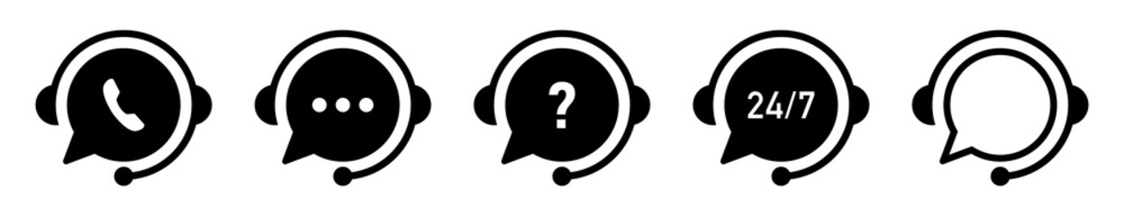 Poster - support service icon. call center icons set. live chat concept. online support system of speech bubb