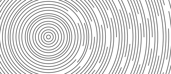Circular lines geometric background in abstract style. Modern line art illustration with black circular concentric on halftone design template.