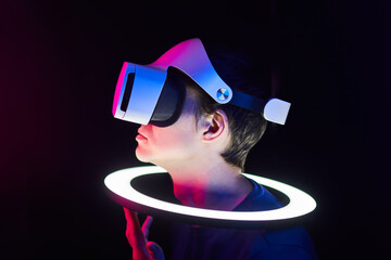 Wall Mural - man is using virtual reality headset.