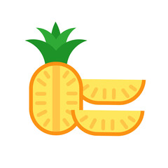 Wall Mural - Cutted pineapple. Half of pineapple and two quarters. Vector isolated on white.