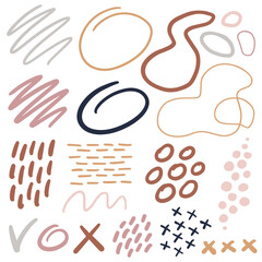 Aufkleber - Hand drawn graphic decorative elements. Bullet journal web visual infographic sketch lines frames shapes circles dots points colorful isolated vector object set.