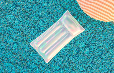 Leinwandbilder - Summer beach scene background with holographic Inflatable Pool Float. 3d rendering.