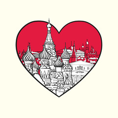 Wall Mural - I love Moscow. Red heart and famous buildings