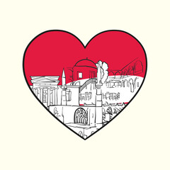 Wall Mural - I love Nicosia. Red heart and famous buildings