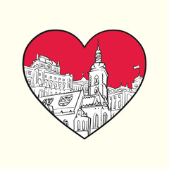 Wall Mural - I love Zagreb. Red heart and famous buildings