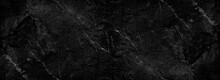 Black White Grunge Background. Dark Rock Texture. Stone Background With Copy Space For Design. Web Banner.