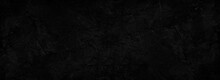 Black Abstract Background. Dark Rock Texture. Black Stone Background With Copy Space For Design. Web Banner. Wide. Panoramic.