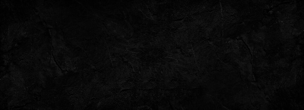 Wall Mural -  - Black abstract background. Dark rock texture. Black stone background with copy space for design. Web banner. Wide. Panoramic.