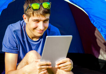 Sticker - Young Man with a Tablet