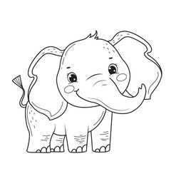 Wall Mural - Elephant for coloring book.Line art design for kids coloring page.Isolated on white background.