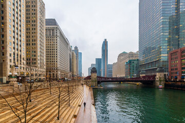 Wall Mural - Chicago City riverside view in USA