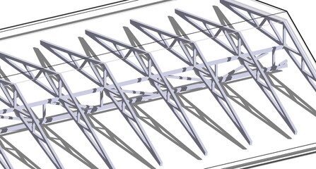 Poster - Abstract  3d illustration pattern of wooden trusses and shadows.  Architectural texture. Grey colored elements on white background. 