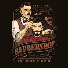 Sticker - Barbershop vintage colorful label