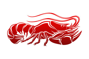 Wall Mural - Illustration with red lobster icon on a white background.